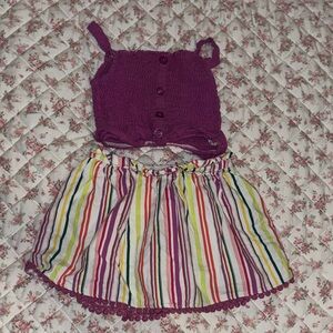 Purple Top and Striped Skirt Set